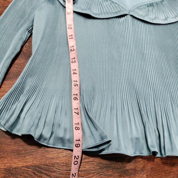 Derek Lam 10 Crosby Charis Pleated Ruffle Whimsy Top Long Bell Sleeves Blue S - Picture 11 of 15